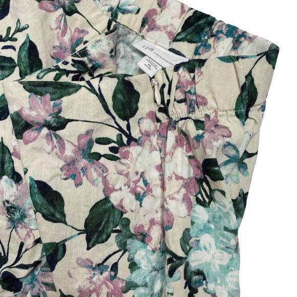 J.JILL Linen Stretch White Green Floral Side Zip Pants Size XS Petite Button Hem - Picture 3 of 9